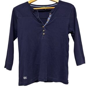 Lauren Jeans Co. Ralph Lauren Navy Blue Ribbed Henley Top Large Coastal Preppy
